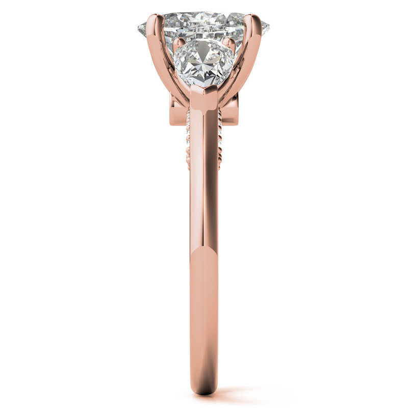 Oval and Pear 3-Stone Moissanite Cathedral Engagement Ring