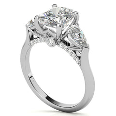 Oval and Pear 3-Stone Moissanite Cathedral Engagement Ring