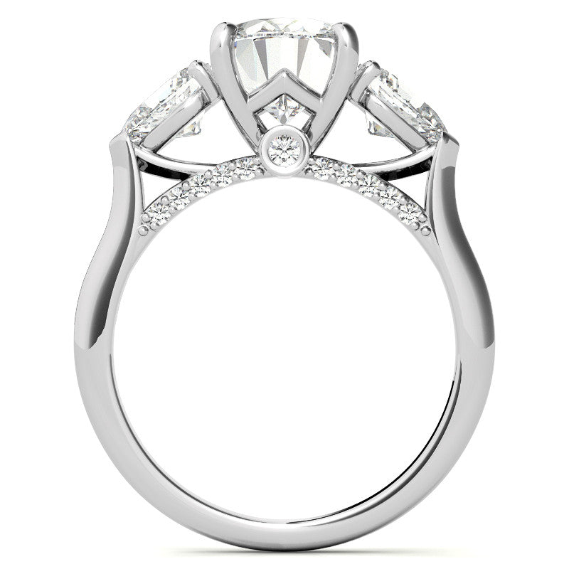Oval and Pear 3-Stone Moissanite Cathedral Engagement Ring