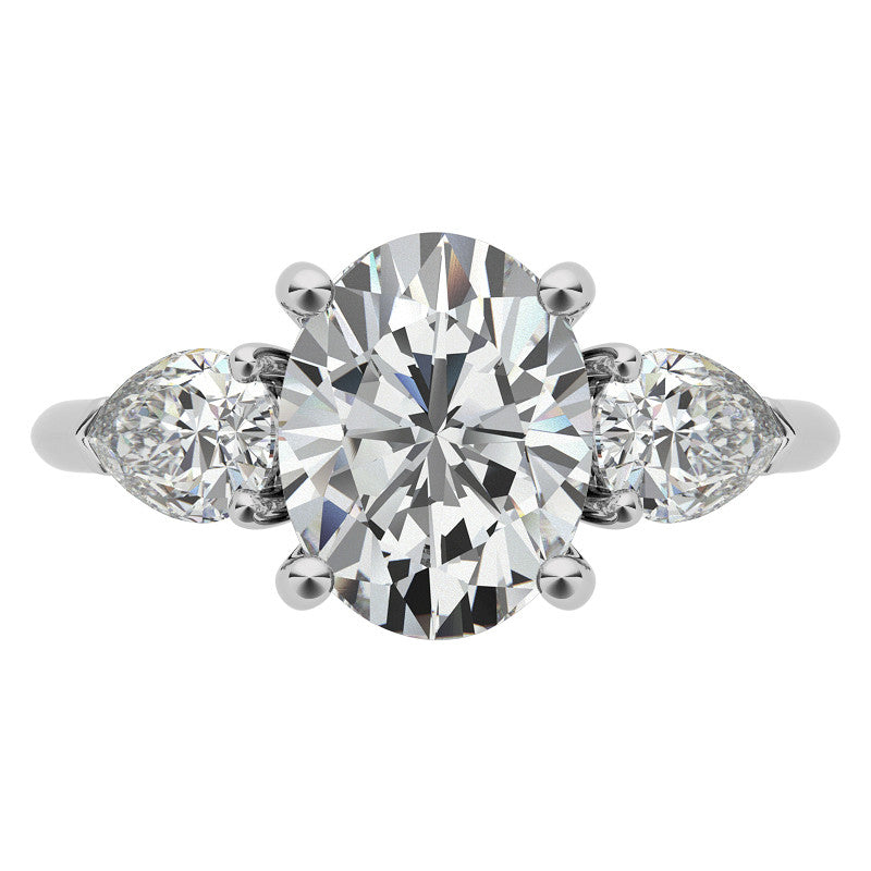 Oval and Pear 3-Stone Moissanite Cathedral Engagement Ring