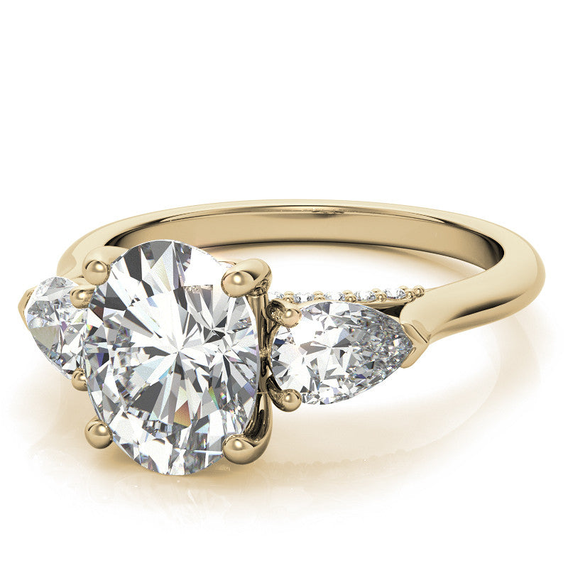 Oval and Pear 3-Stone Moissanite Cathedral Engagement Ring