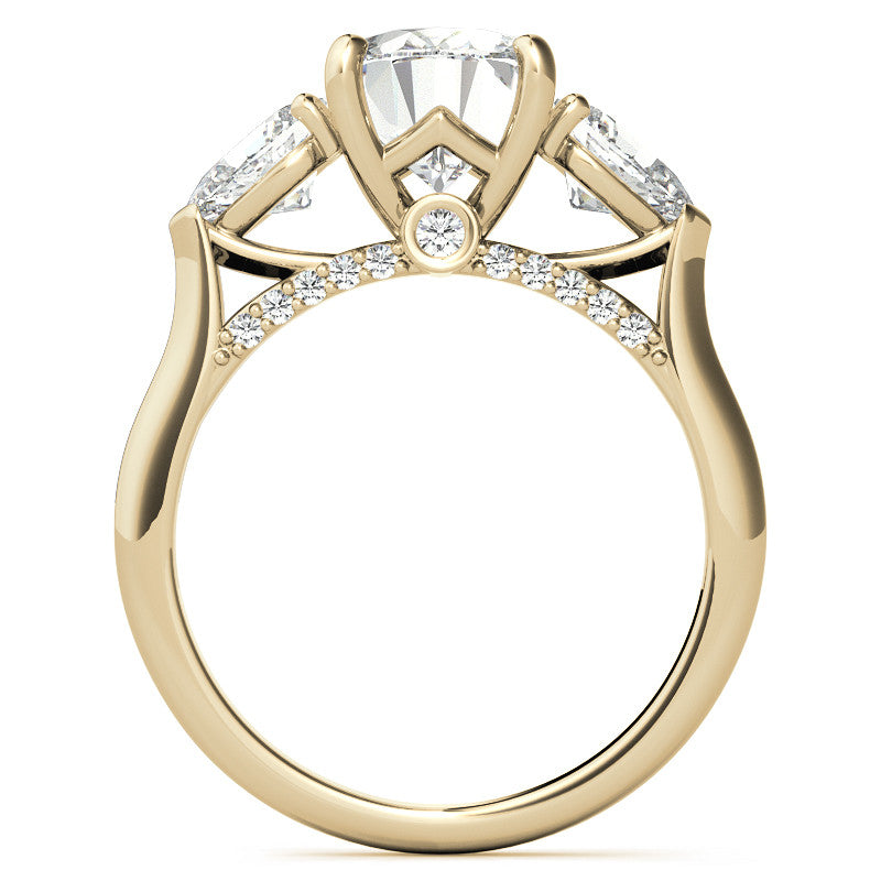 Oval and Pear 3-Stone Moissanite Cathedral Engagement Ring