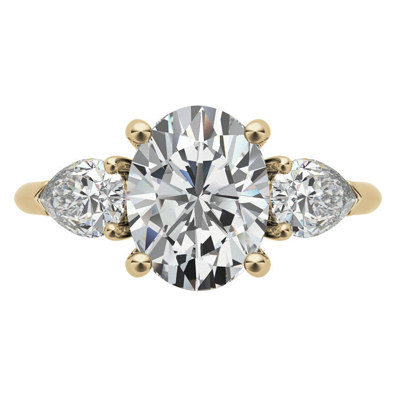 Oval and Pear 3-Stone Moissanite Cathedral Engagement Ring