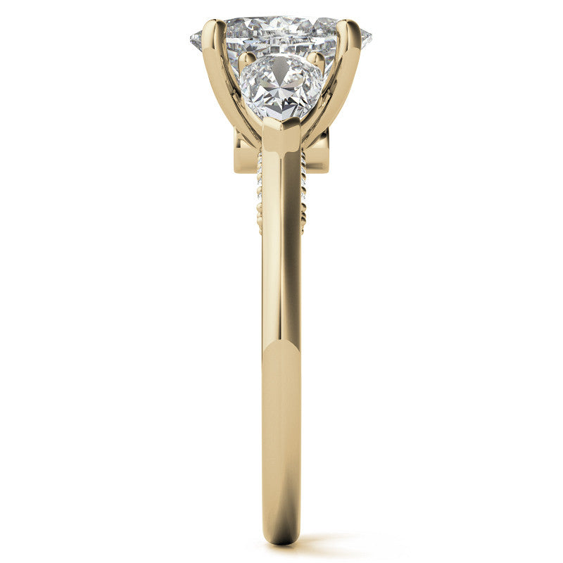 Oval and Pear 3-Stone Moissanite Cathedral Engagement Ring