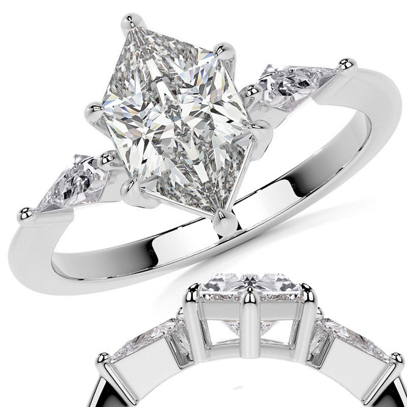 Marquise and Kite Cut Moissanite 3-Stone Engagement Ring