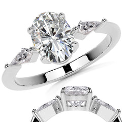 Oval and Kite Cut Moissanite 3-Stone Engagement Ring