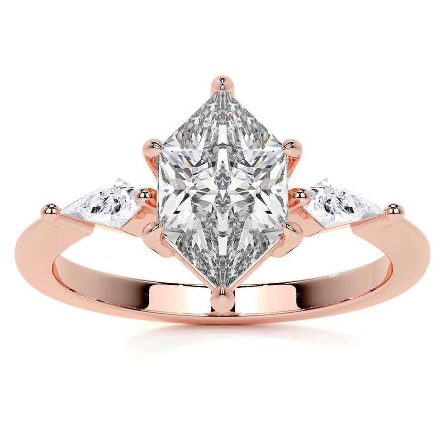 Marquise and Kite Cut Moissanite 3-Stone Engagement Ring