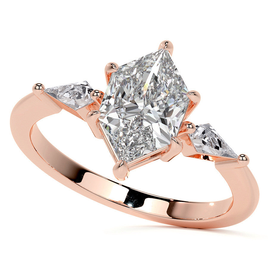 Marquise and Kite Cut Moissanite 3-Stone Engagement Ring