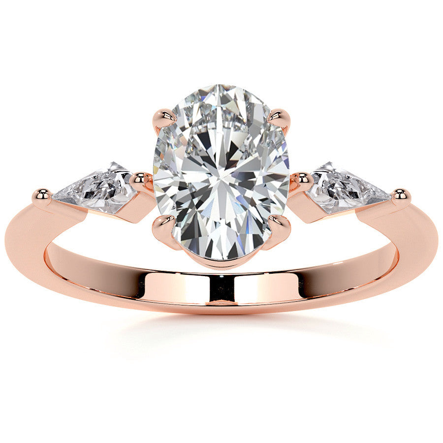 Oval and Kite Cut Moissanite 3-Stone Engagement Ring