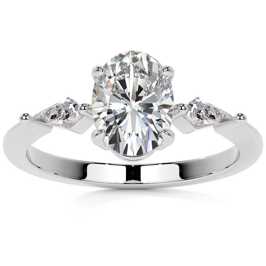 Oval and Kite Cut Moissanite 3-Stone Engagement Ring