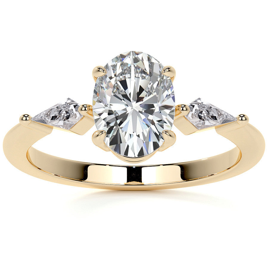 Oval and Kite Cut Moissanite 3-Stone Engagement Ring