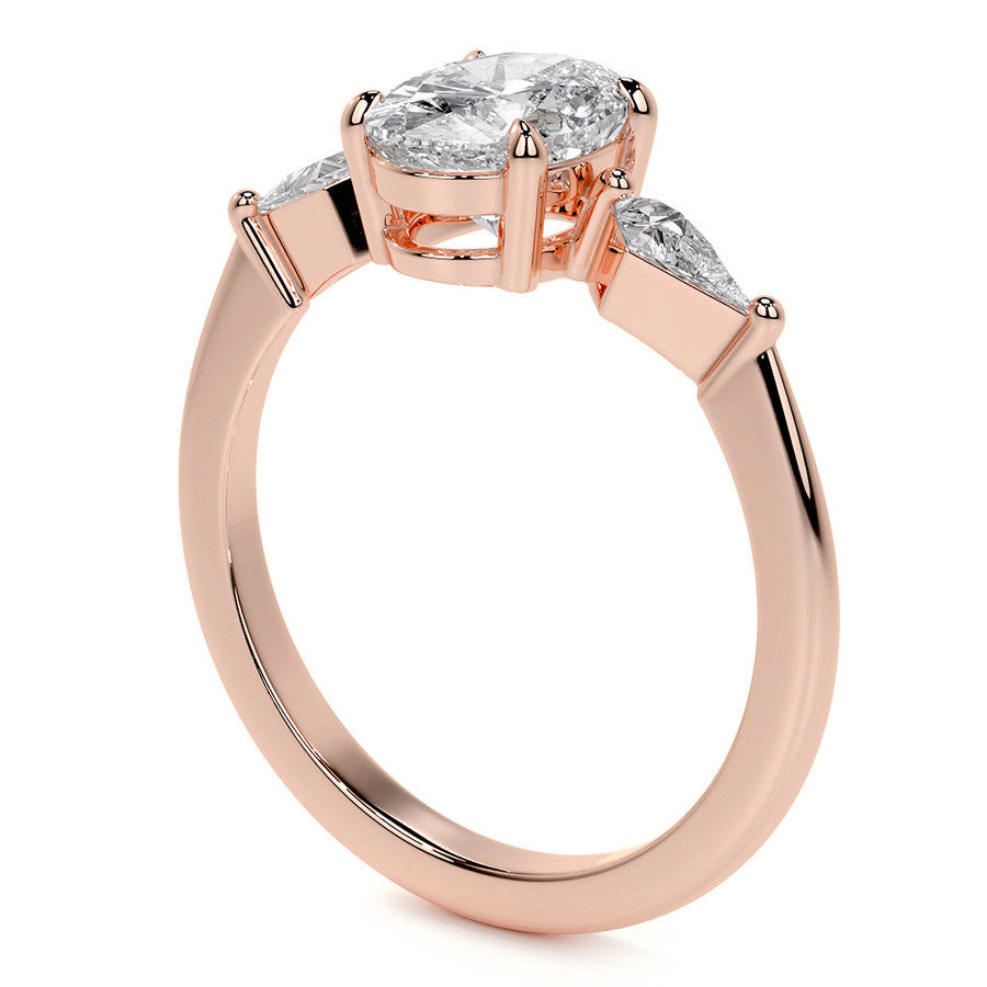 Oval and Kite Cut Moissanite 3-Stone Engagement Ring
