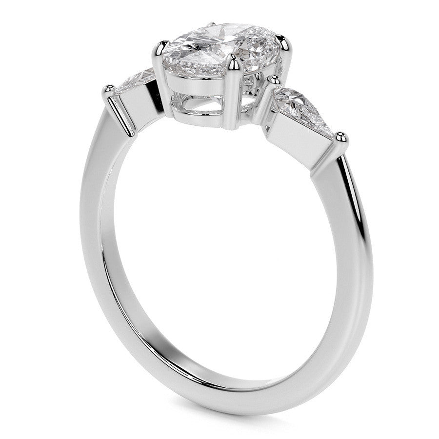 Oval and Kite Cut Moissanite 3-Stone Engagement Ring