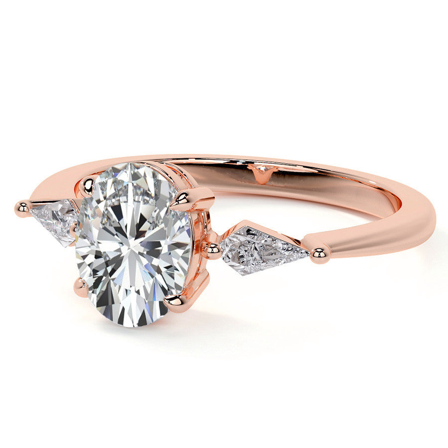Oval and Kite Cut Moissanite 3-Stone Engagement Ring