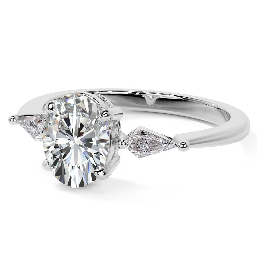 Oval and Kite Cut Moissanite 3-Stone Engagement Ring