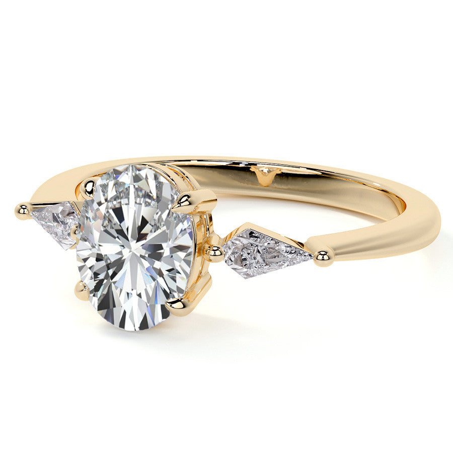 Oval and Kite Cut Moissanite 3-Stone Engagement Ring
