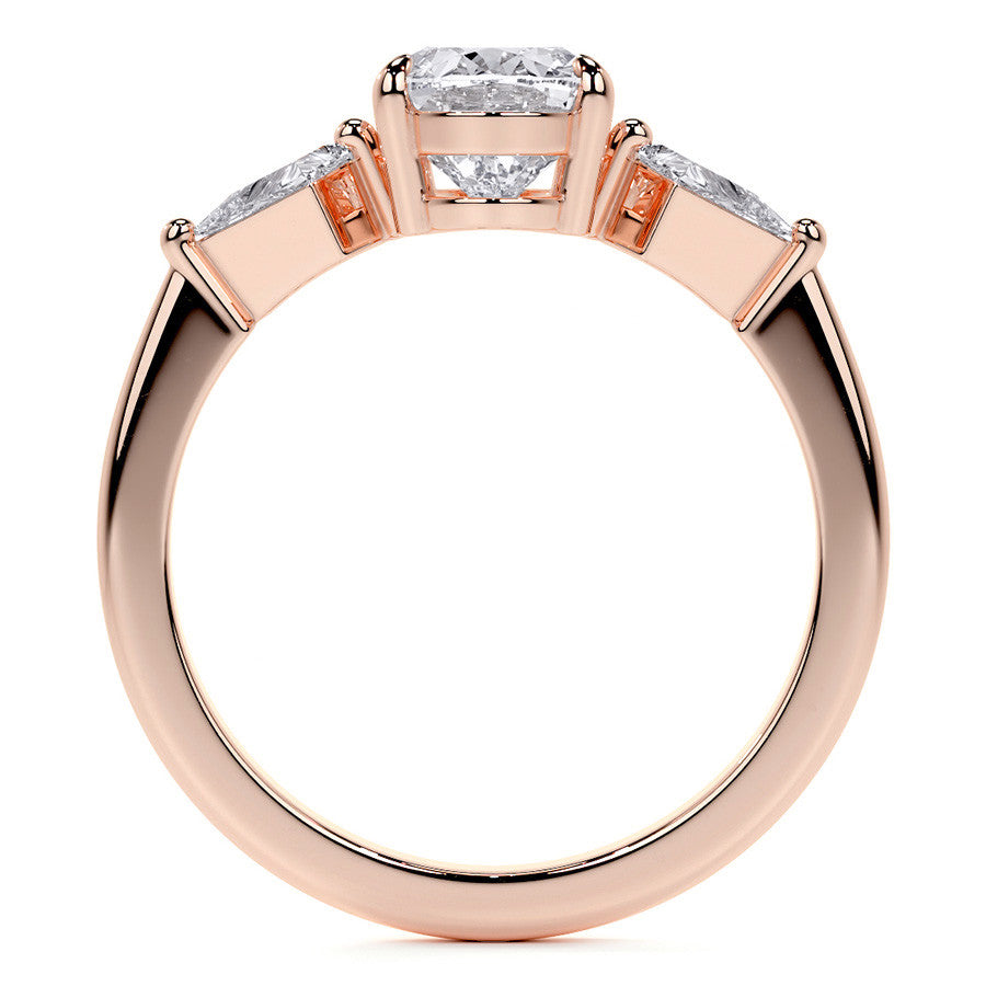 Oval and Kite Cut Moissanite 3-Stone Engagement Ring