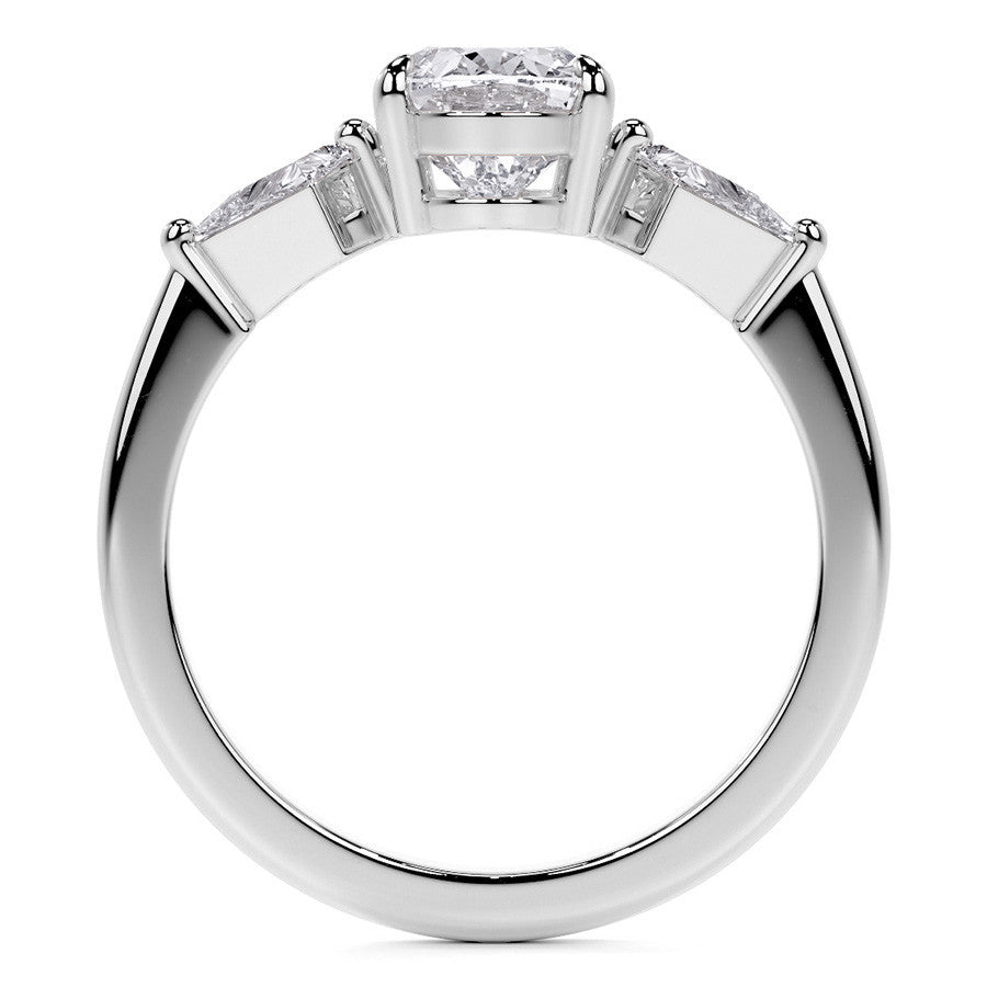 Oval and Kite Cut Moissanite 3-Stone Engagement Ring