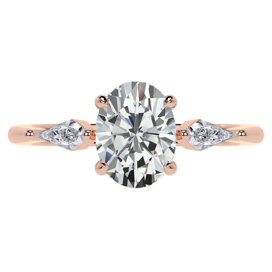 Oval and Kite Cut Moissanite 3-Stone Engagement Ring
