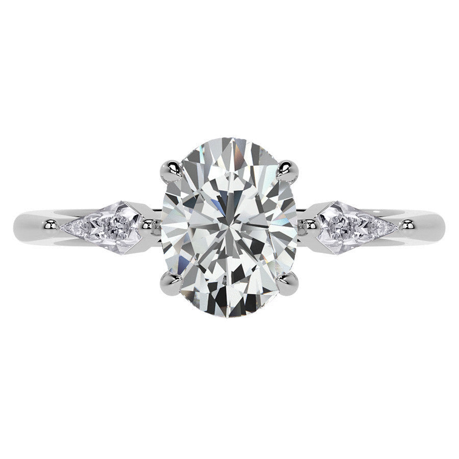 Oval and Kite Cut Moissanite 3-Stone Engagement Ring