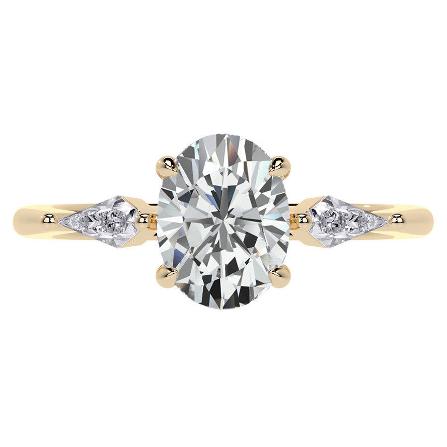 Oval and Kite Cut Moissanite 3-Stone Engagement Ring