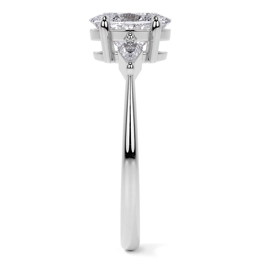 Oval and Kite Cut Moissanite 3-Stone Engagement Ring