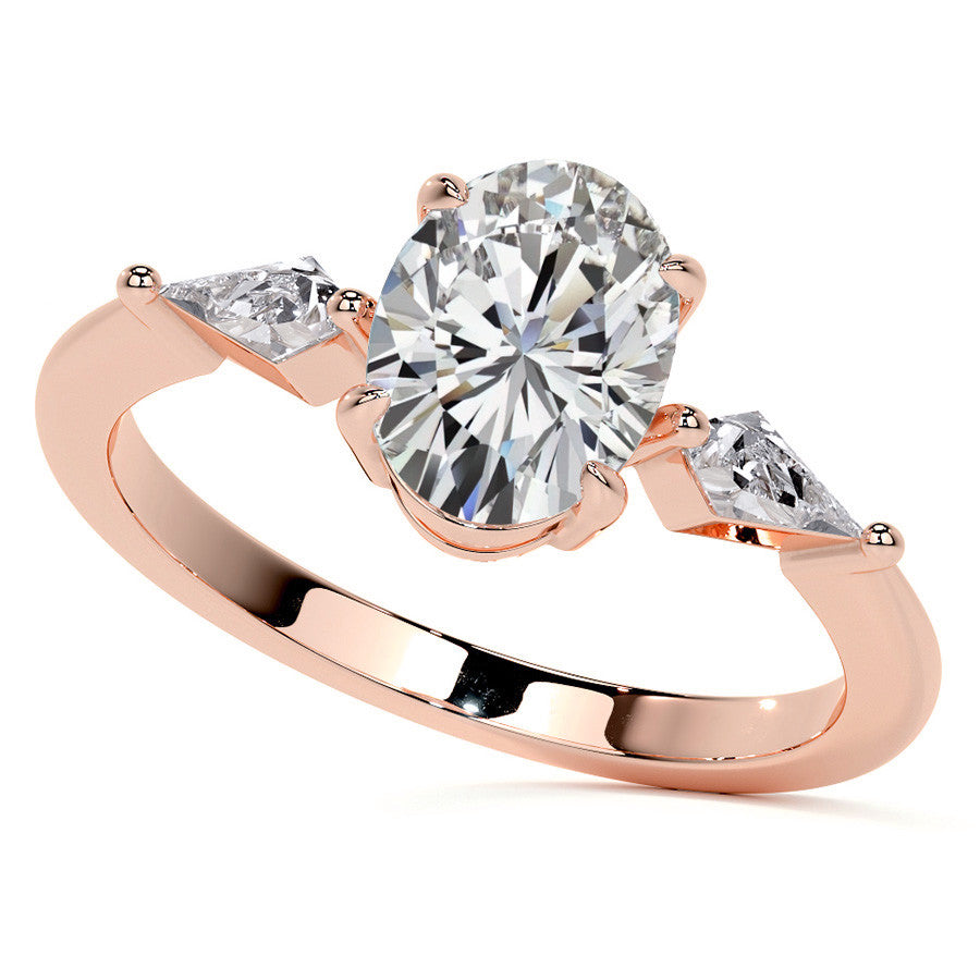 Oval and Kite Cut Moissanite 3-Stone Engagement Ring