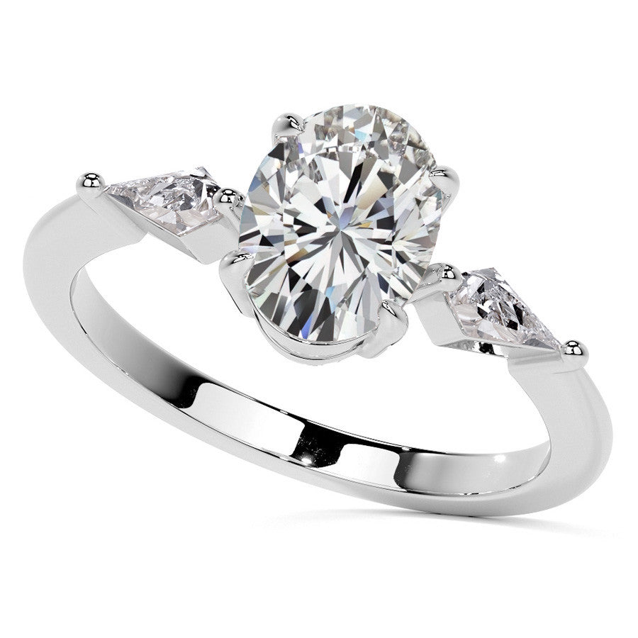 Oval and Kite Cut Moissanite 3-Stone Engagement Ring