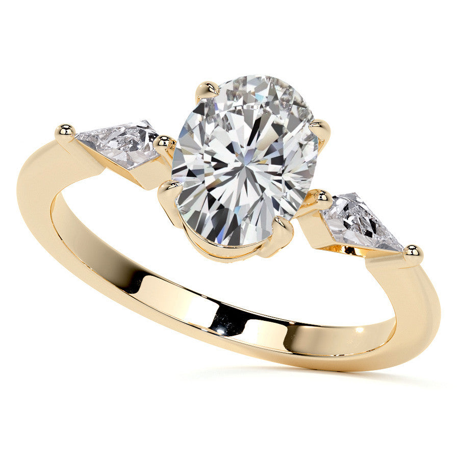Oval and Kite Cut Moissanite 3-Stone Engagement Ring
