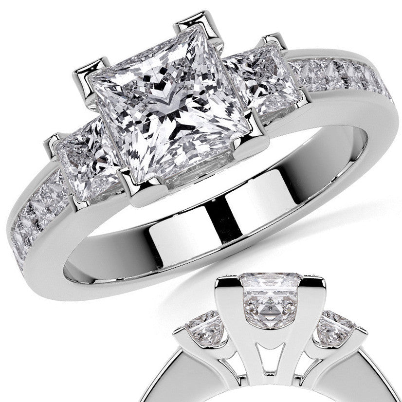 Princess 3-Stone Channel Moissanite Engagement Ring