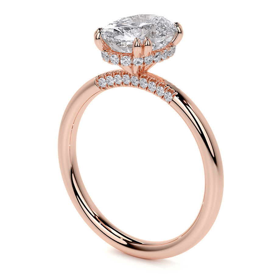 Double Prong Oval Moissanite Engagement Ring with Hidden Halo