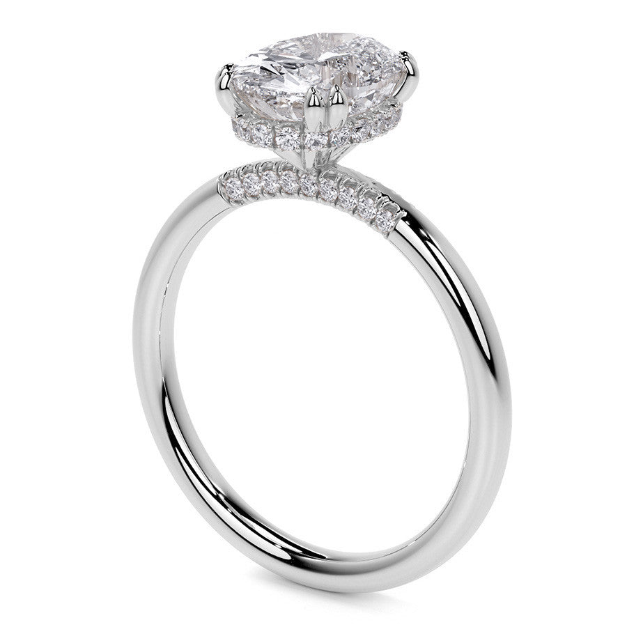 Double Prong Oval Moissanite Engagement Ring with Hidden Halo