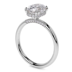 Double Prong Oval Moissanite Engagement Ring with Hidden Halo