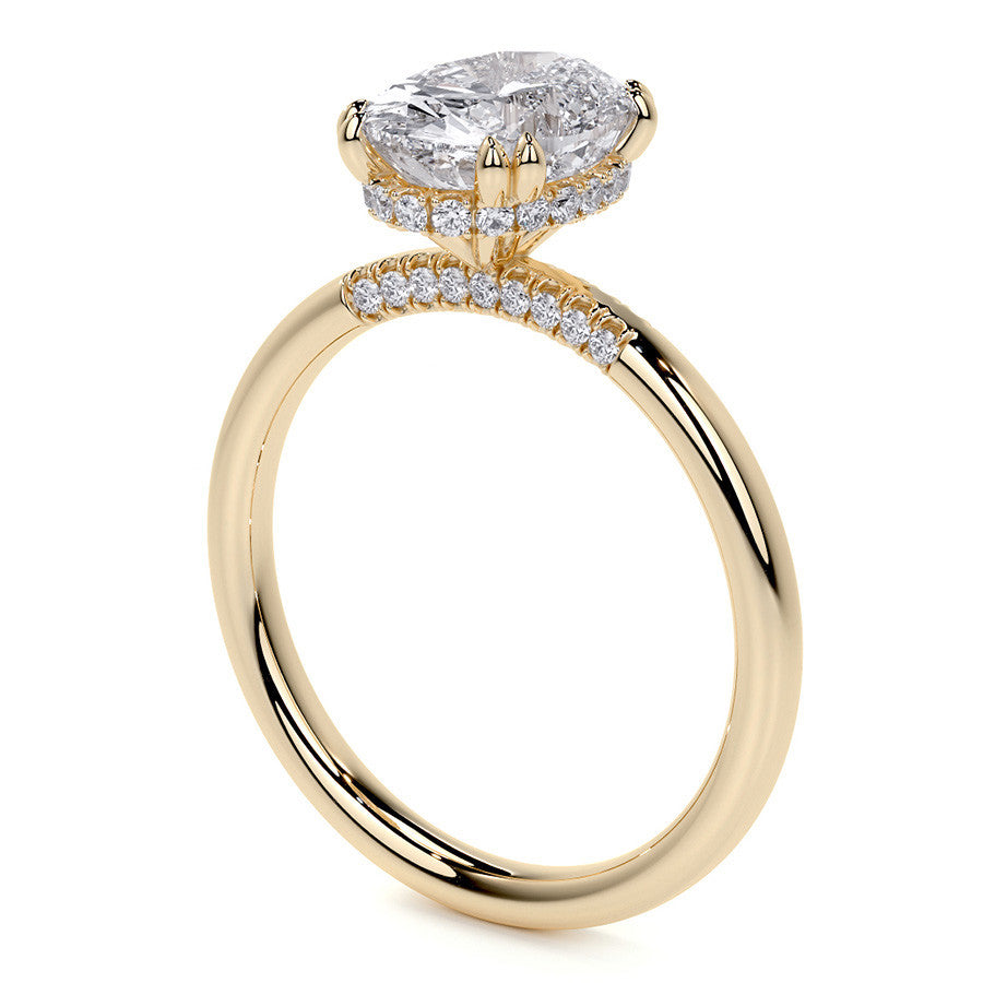Double Prong Oval Moissanite Engagement Ring with Hidden Halo