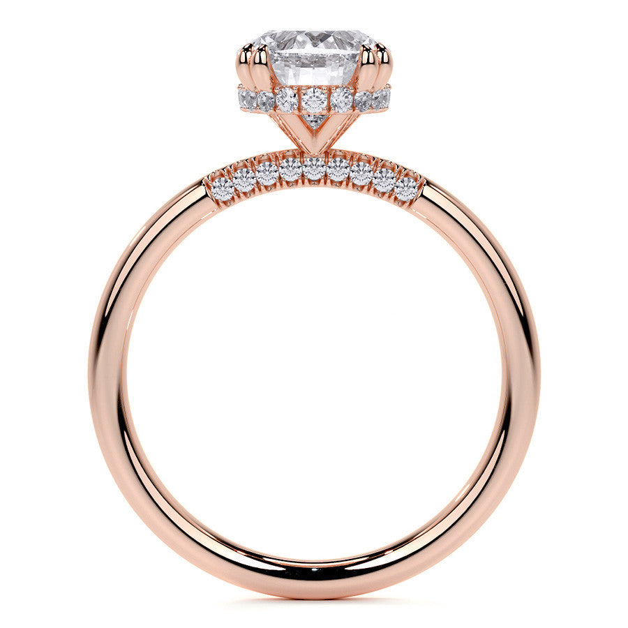 Double Prong Oval Moissanite Engagement Ring with Hidden Halo