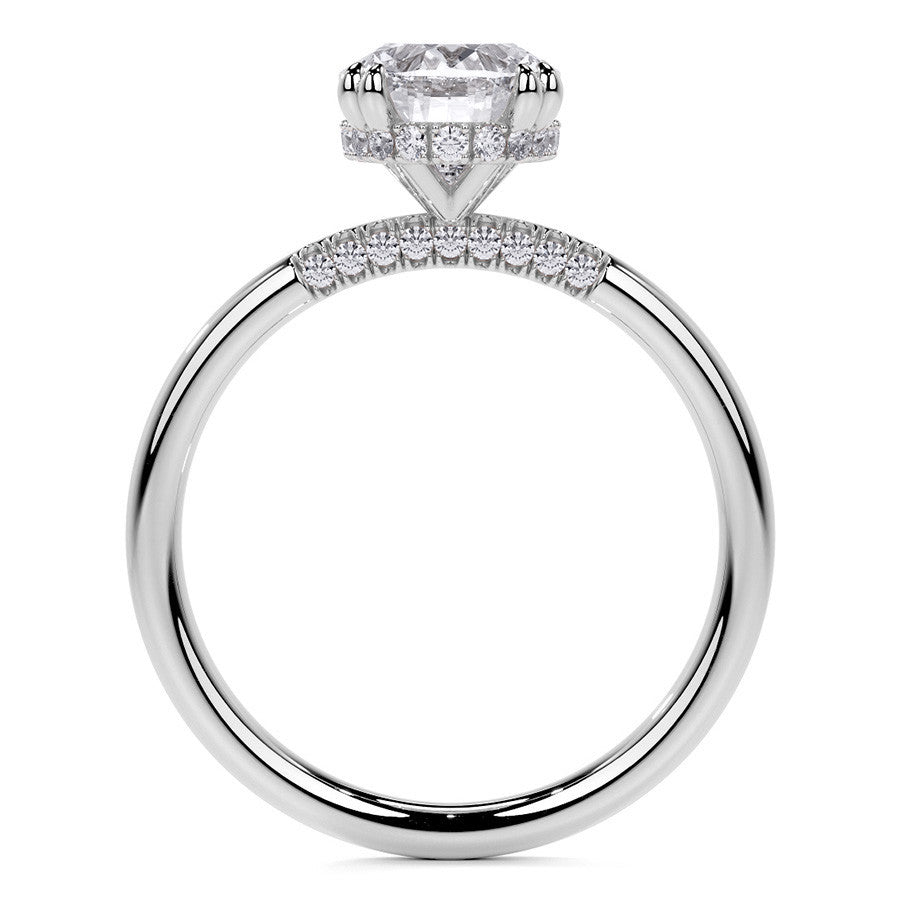 Double Prong Oval Moissanite Engagement Ring with Hidden Halo