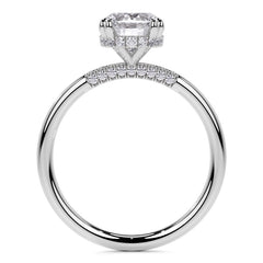 Double Prong Oval Moissanite Engagement Ring with Hidden Halo