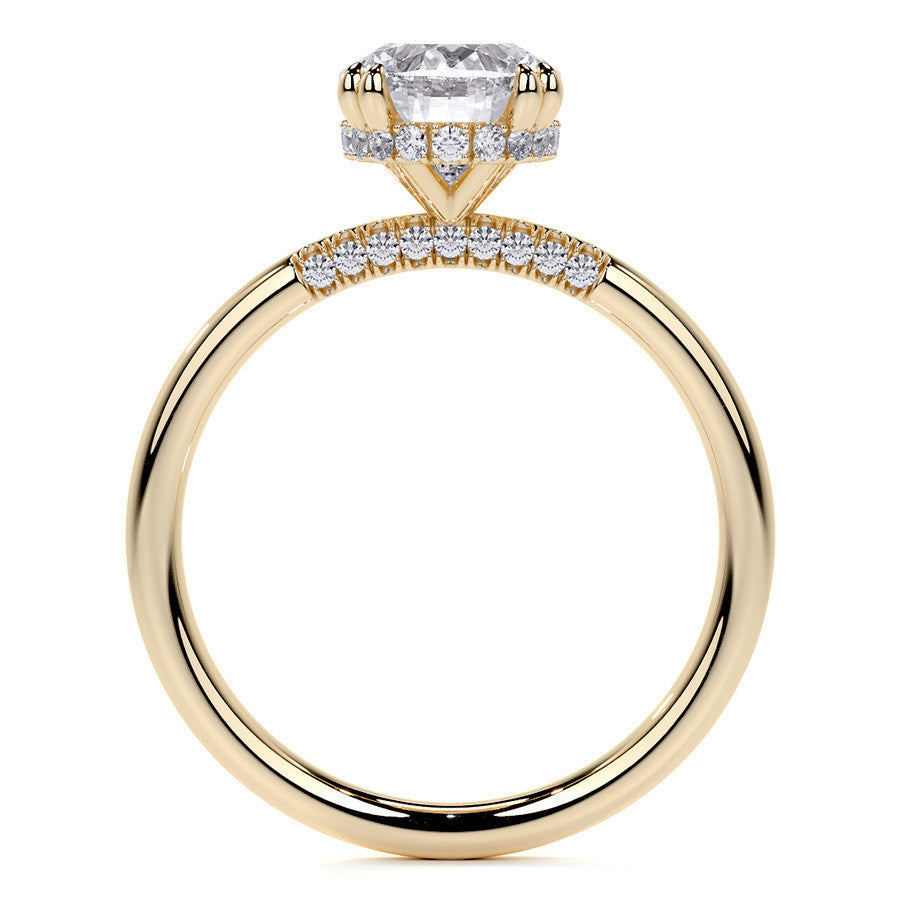 Double Prong Oval Moissanite Engagement Ring with Hidden Halo