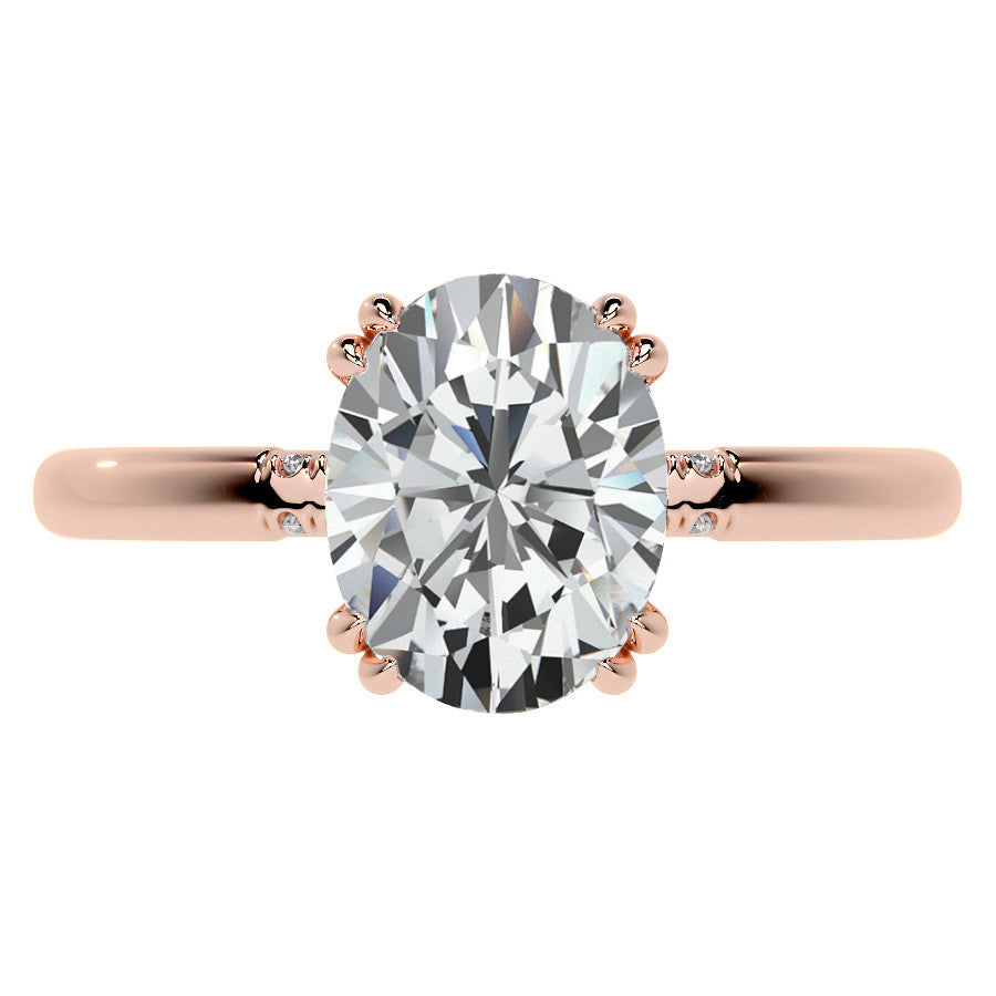 Double Prong Oval Moissanite Engagement Ring with Hidden Halo