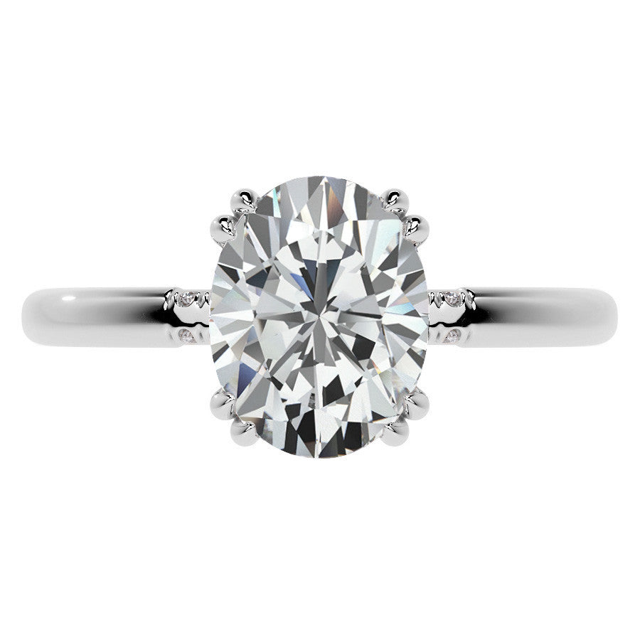 Double Prong Oval Moissanite Engagement Ring with Hidden Halo