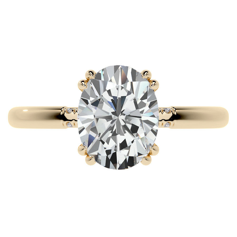 Double Prong Oval Moissanite Engagement Ring with Hidden Halo