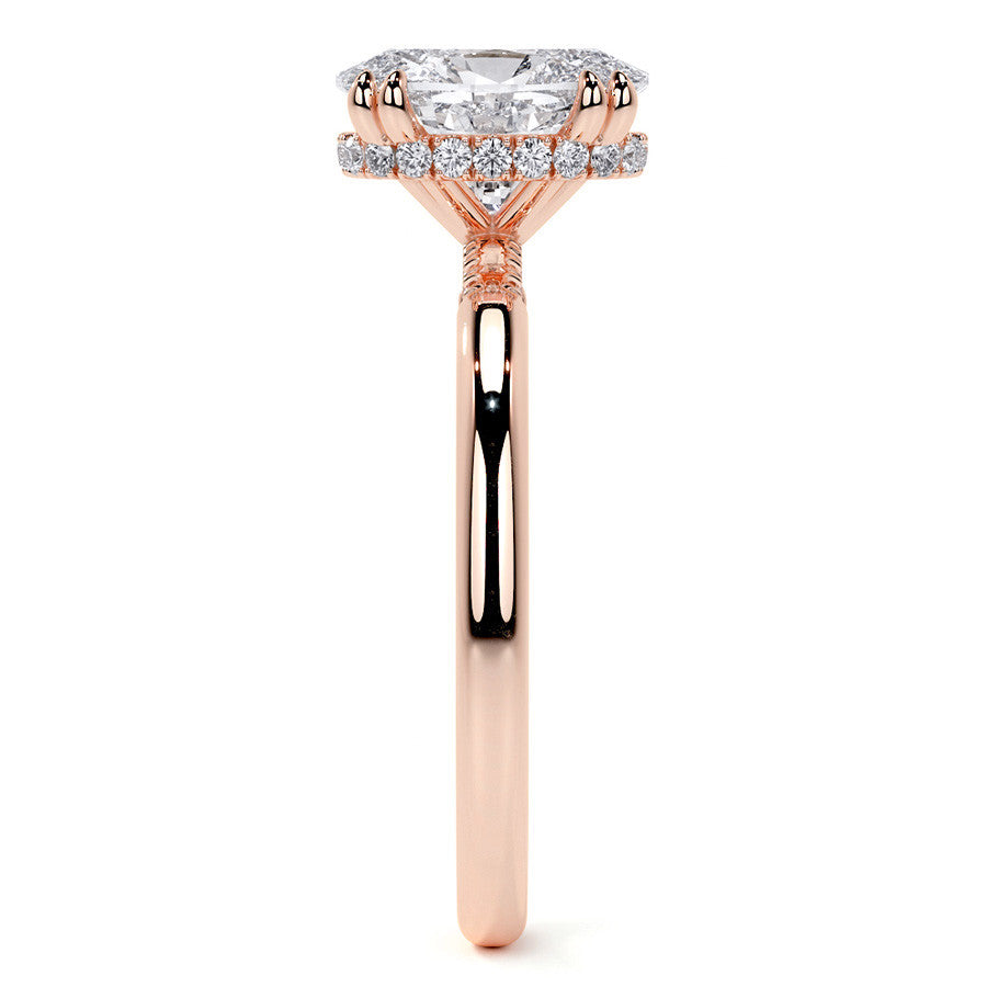 Double Prong Oval Moissanite Engagement Ring with Hidden Halo
