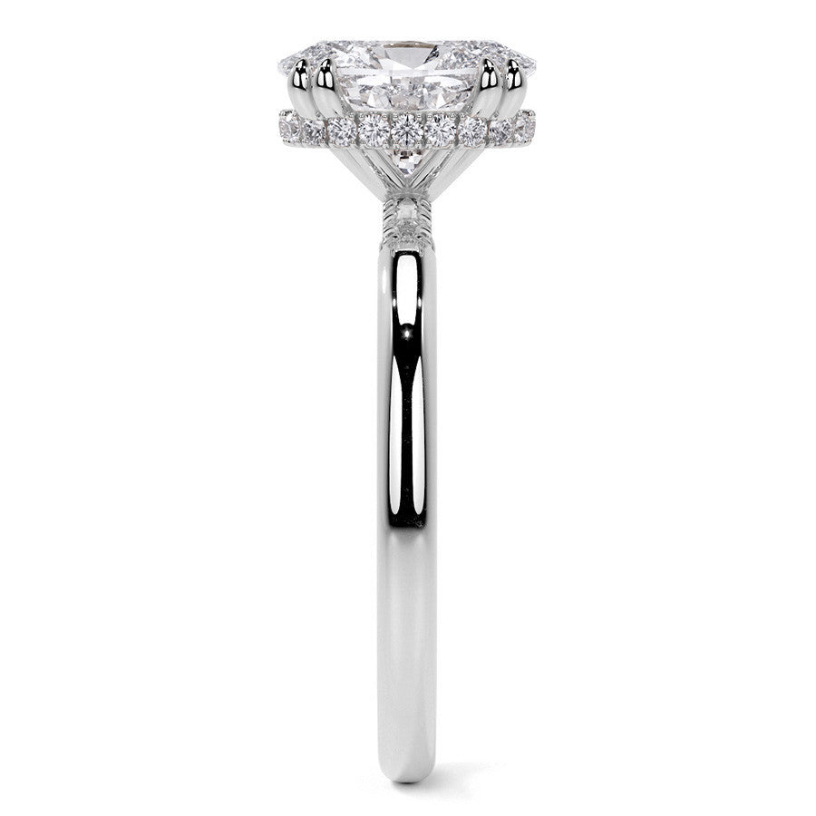 Double Prong Oval Moissanite Engagement Ring with Hidden Halo
