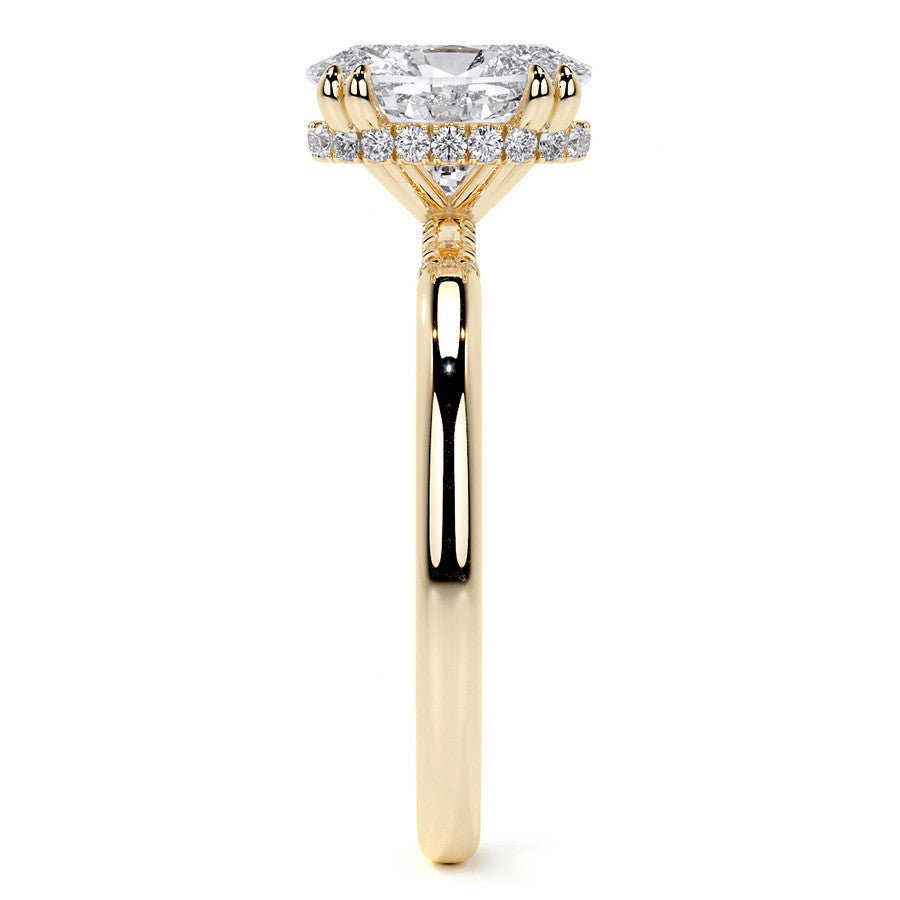 Double Prong Oval Moissanite Engagement Ring with Hidden Halo
