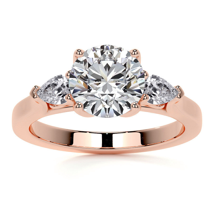 Round and Pear Moissanite 3-Stone Engagement Ring