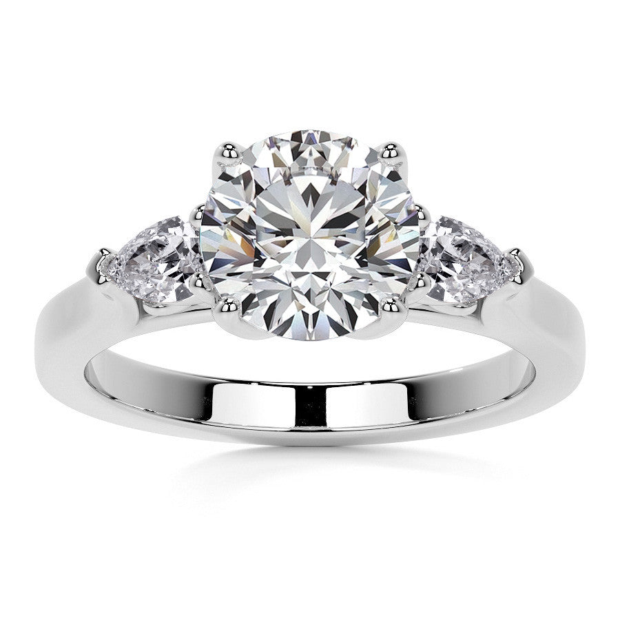 Round and Pear Moissanite 3-Stone Engagement Ring