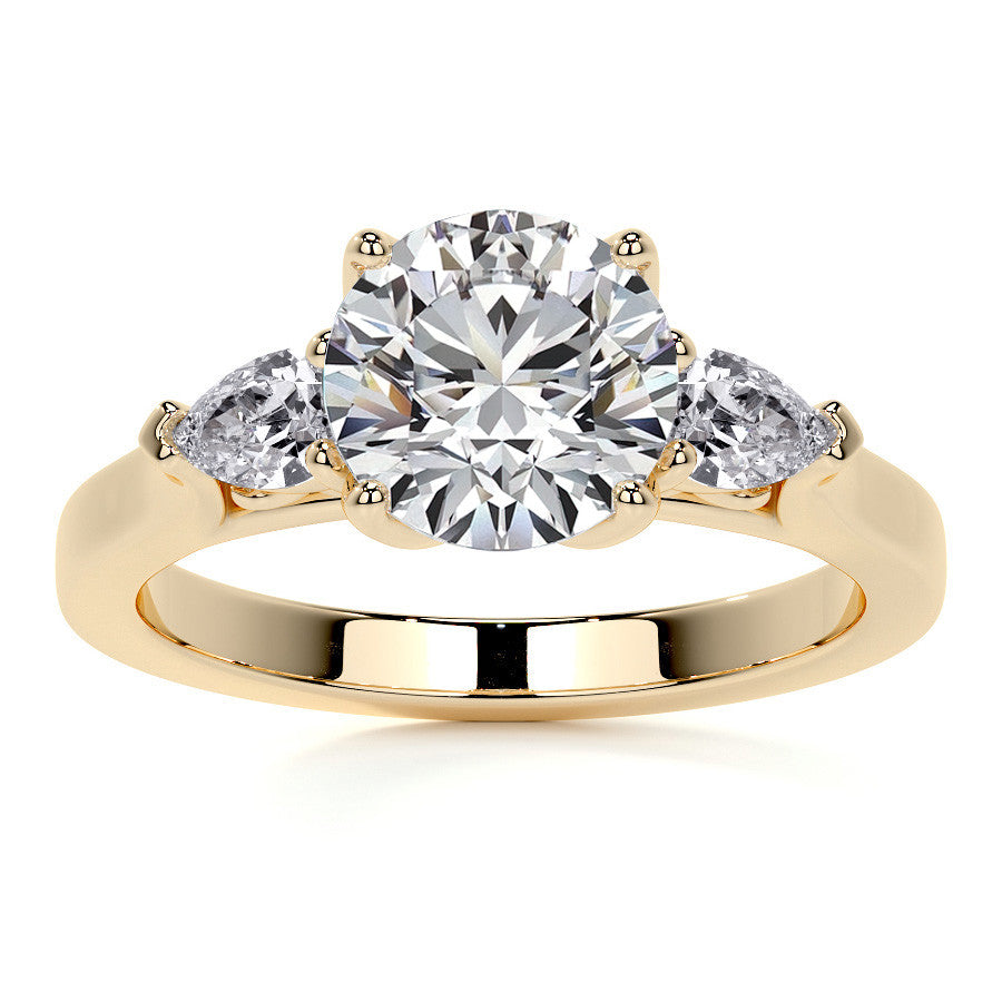 Round and Pear Moissanite 3-Stone Engagement Ring