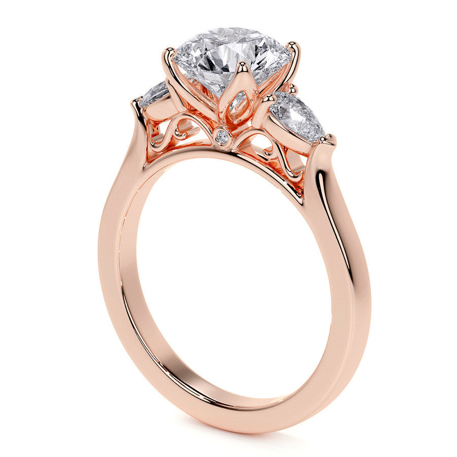 Round and Pear Moissanite 3-Stone Engagement Ring