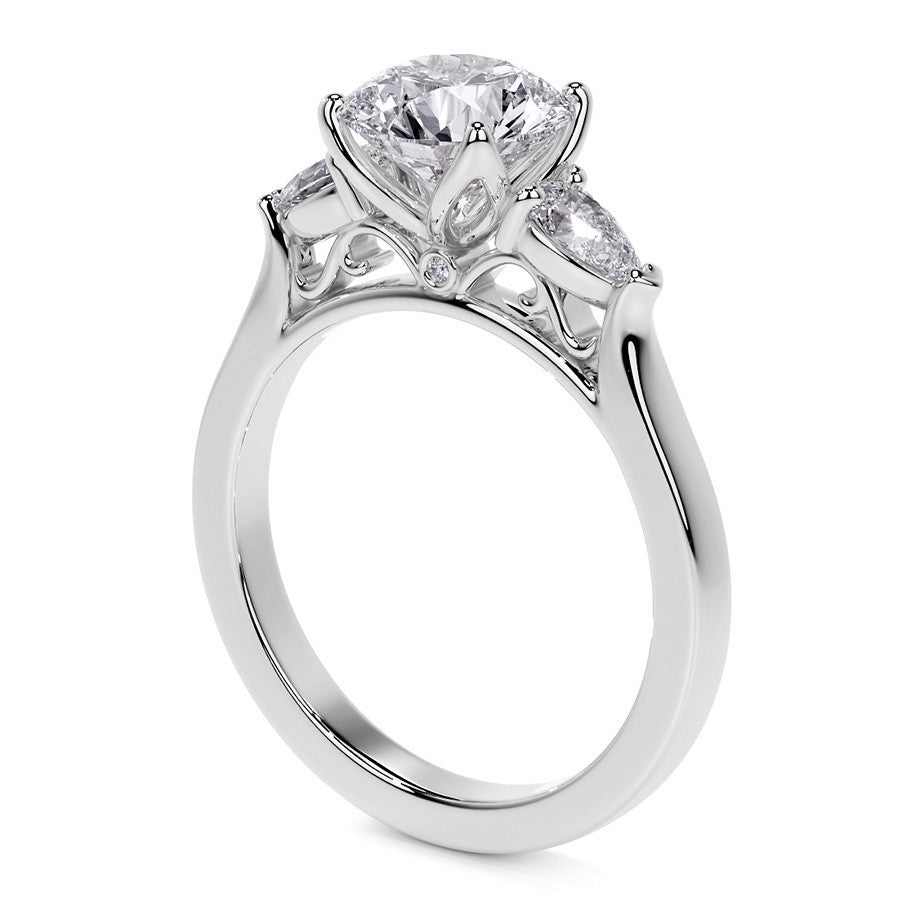 Round and Pear Moissanite 3-Stone Engagement Ring