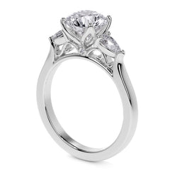 Round and Pear Moissanite 3-Stone Engagement Ring